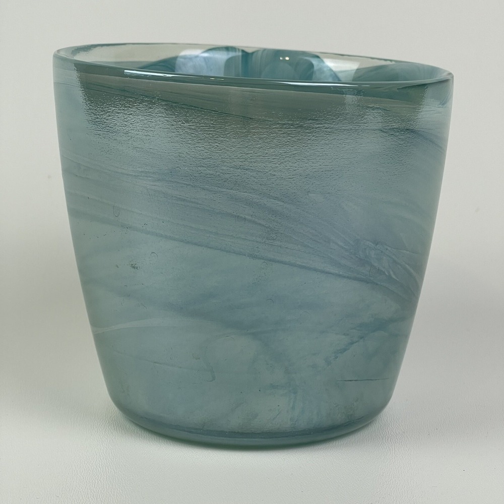 Vintage D. L. & Co Topaz Large Candleholder Swirl Hand Blown Glass Teal Turquois